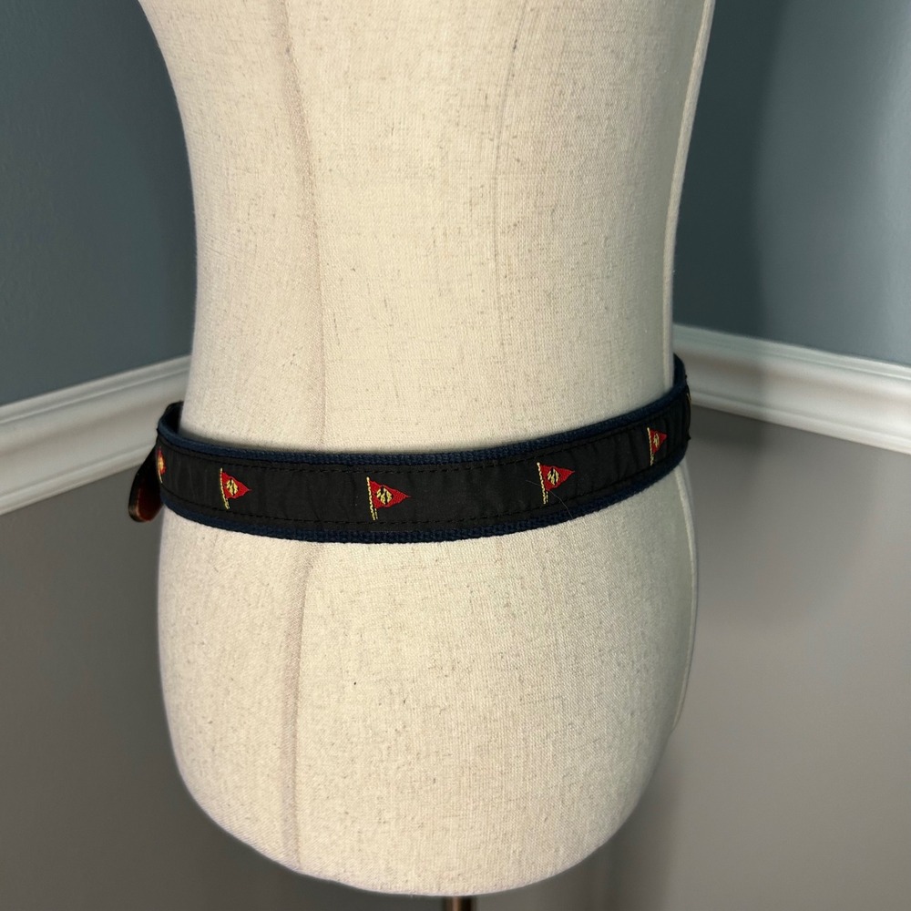 Cape Cod Belt Co Mens Small Nautical Burgee Flag Canvas Leather Belt Navy Black - Picture 4 of 7